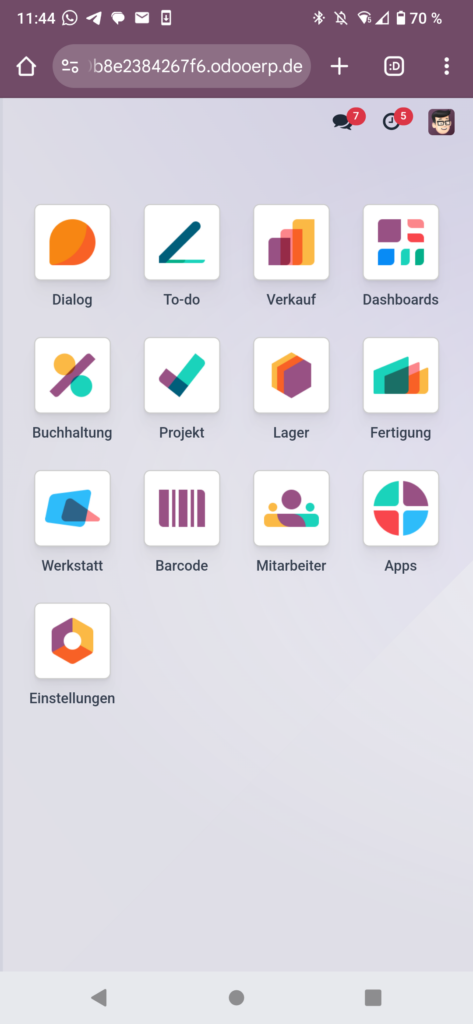 Odoo 18 Mobile_Ansicht_Home_initos